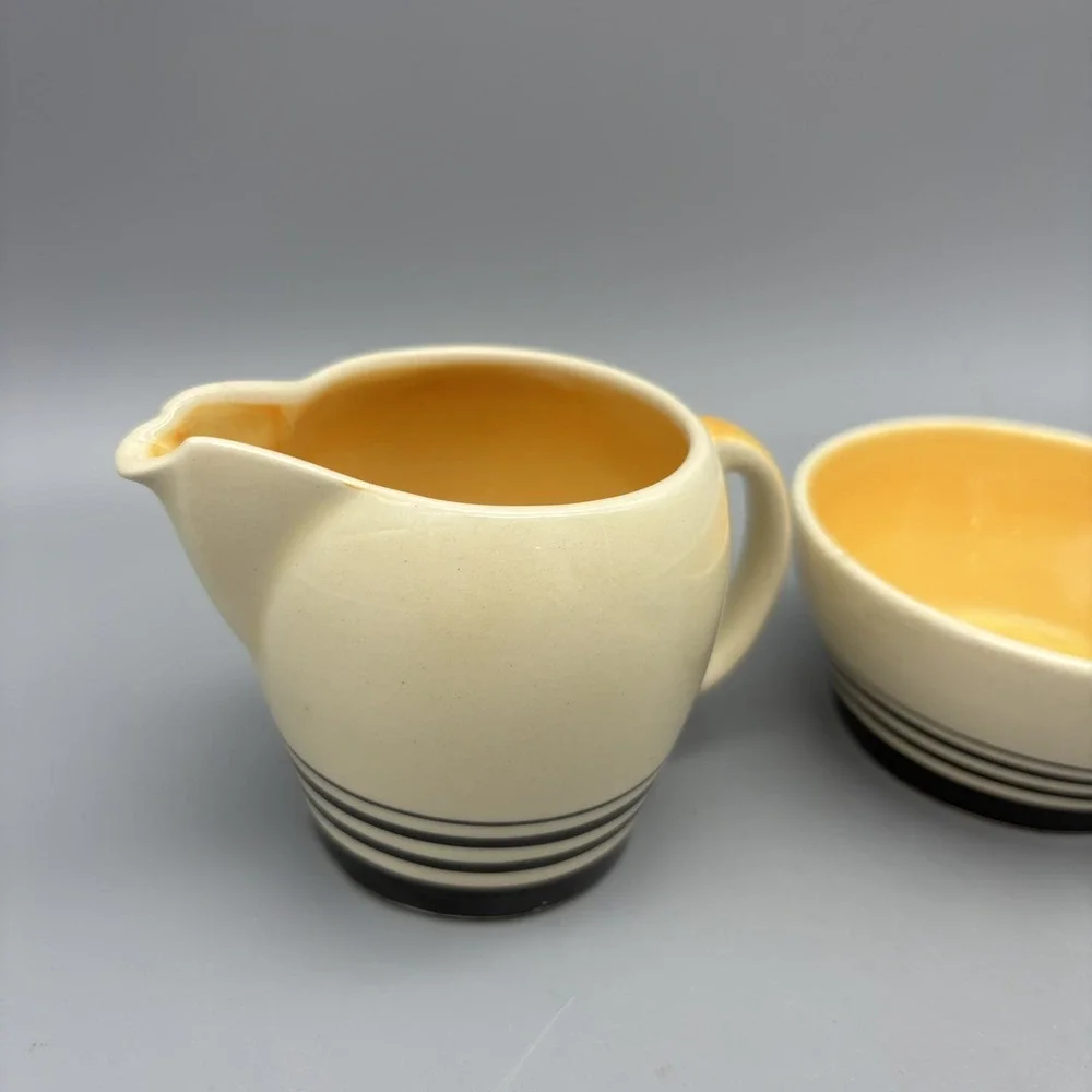 Susie Cooper Kestrel Yellow Tango Creamer And Open Sugar 1930's Vintage Art Deco
